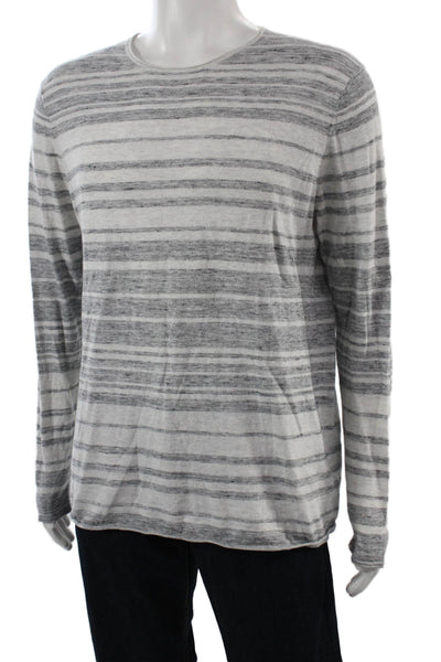 Vince Mens Long Sleeve Striped Crew Neck T-Shirt Gray Size L