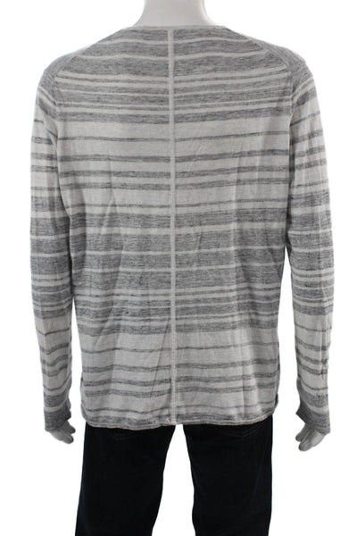 Vince Mens Long Sleeve Striped Crew Neck T-Shirt Gray Size L