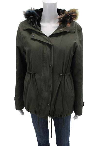 Benelle Womens Green Army Rex Rabbit Raccoon Parka Size M