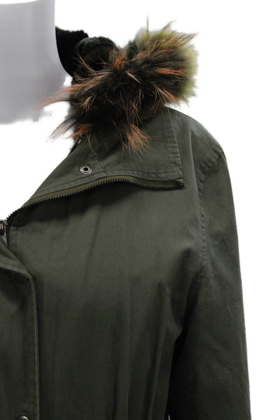 Benelle Womens Green Army Rex Rabbit Raccoon Parka Size M