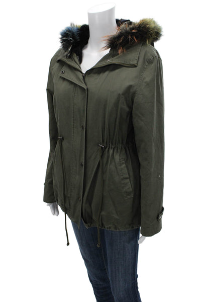 Benelle Womens Green Army Rex Rabbit Raccoon Parka Size M