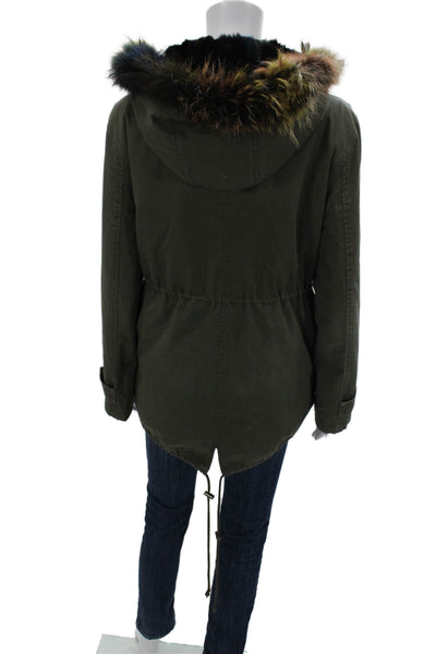 Benelle Womens Green Army Rex Rabbit Raccoon Parka Size M