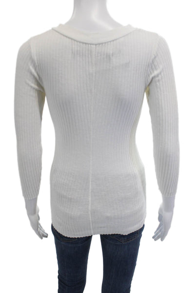 Enza Costa Women V-Neck 3/4 Sleeve Rayon Blend Basic Button-Up Top White Size S
