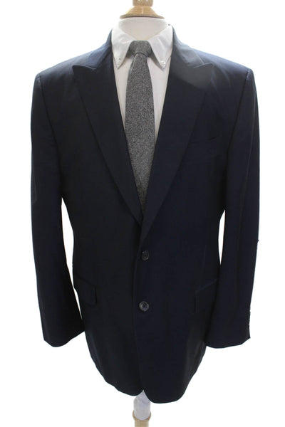 Joseph Abboud Mens Dark Blue Zegna Suit Jacket Button Collared Size 42