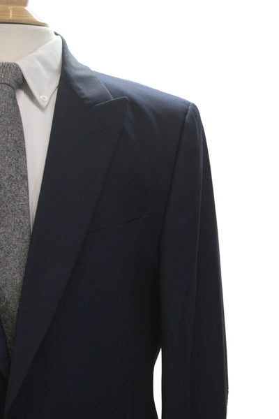 Joseph Abboud Mens Dark Blue Zegna Suit Jacket Button Collared Size 42