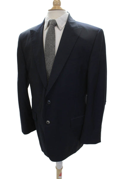 Joseph Abboud Mens Dark Blue Zegna Suit Jacket Button Collared Size 42