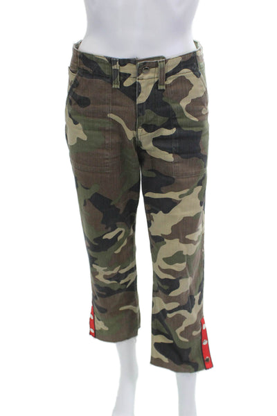 Veronica Beard Unisex Cropped Cargo Camouflage Pants Green Size 25