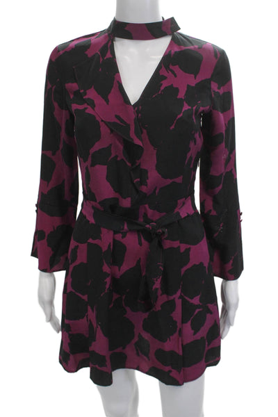 Derek Lam 10 Crosby Women Mini Shirt Dress Black Silk V-Neck Long Sleeve Size 0