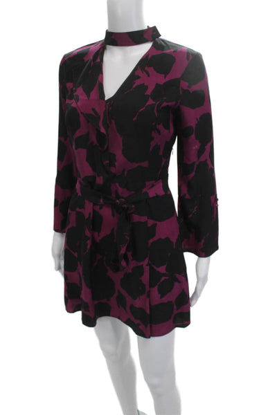 Derek Lam 10 Crosby Women Mini Shirt Dress Black Silk V-Neck Long Sleeve Size 0