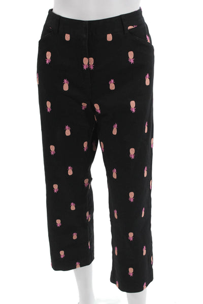 Lilly Pulitzer Women Ankle Cropped Pants Black Graphic Print Size 6