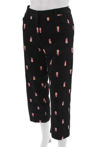 Lilly Pulitzer Women Ankle Cropped Pants Black Graphic Print Size 6
