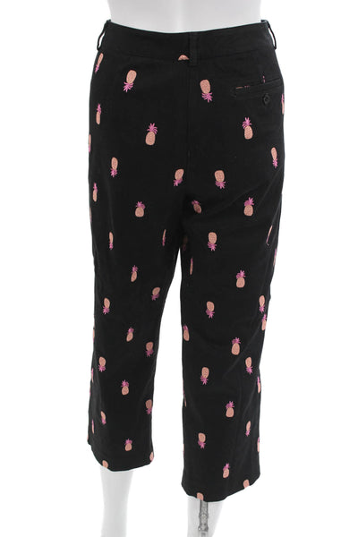Lilly Pulitzer Women Ankle Cropped Pants Black Graphic Print Size 6
