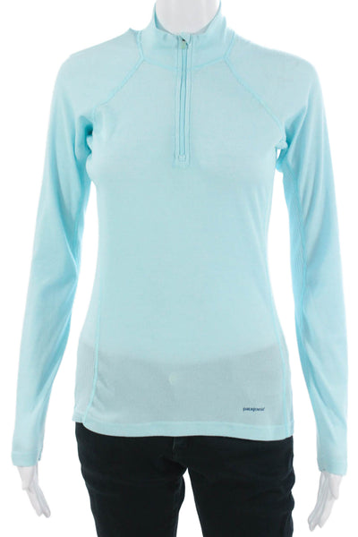 Patagonia Womens Light Blue Mock Neck Zip Long Sleeve Top Polyester Size S
