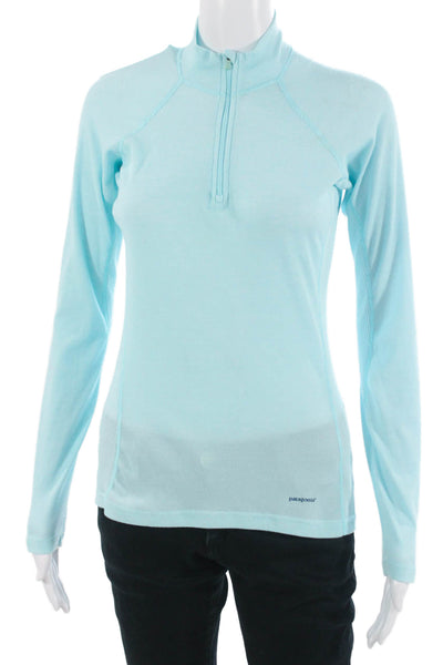 Patagonia Womens Light Blue Mock Neck Zip Long Sleeve Top Polyester Size S