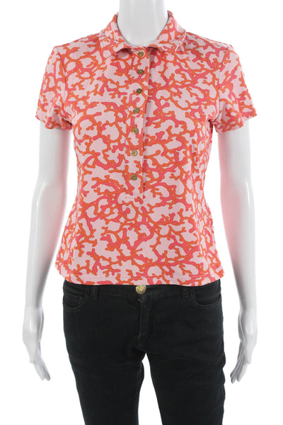 J. Mclaughlin Womens Orange Collared Short Sleeve Polo Top Size S
