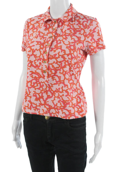 J. Mclaughlin Womens Orange Collared Short Sleeve Polo Top Size S