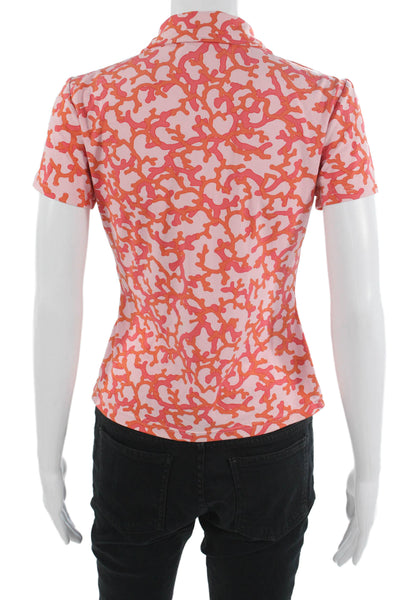 J. Mclaughlin Womens Orange Collared Short Sleeve Polo Top Size S