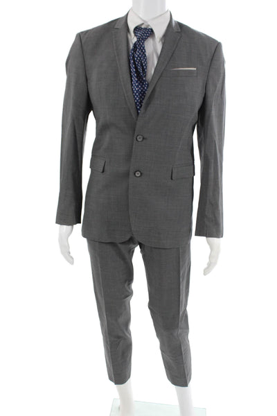 Zara Man Mens 2 Piece Gray Polyester Collared Button Suit Size 38