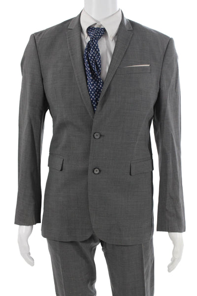 Zara Man Mens 2 Piece Gray Polyester Collared Button Suit Size 38