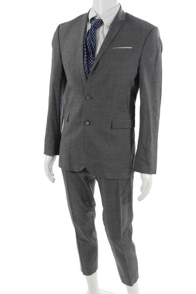 Zara Man Mens 2 Piece Gray Polyester Collared Button Suit Size 38
