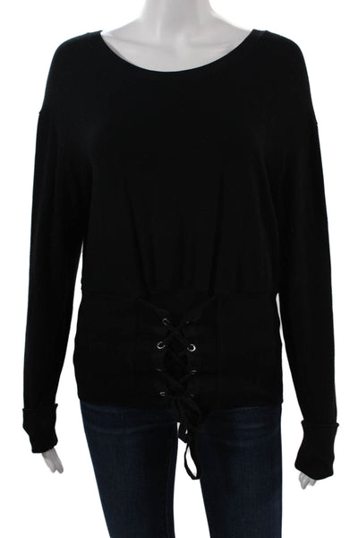 Splendid Unisex Pullover Sweater Black Cotton Round Neck Long Sleeve Size XS