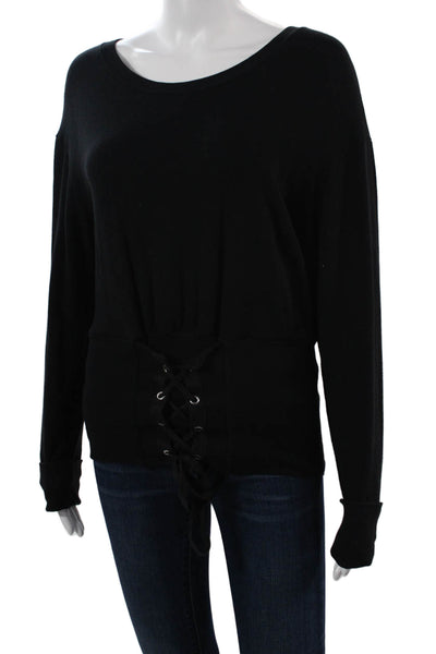 Splendid Unisex Pullover Sweater Black Cotton Round Neck Long Sleeve Size XS