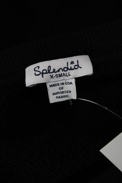 Splendid Unisex Pullover Sweater Black Cotton Round Neck Long Sleeve Size XS