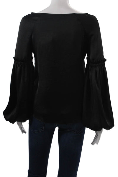 Bailey 44 Women Bohemian Black Long Sleeve Blouse Round Neck Size XS
