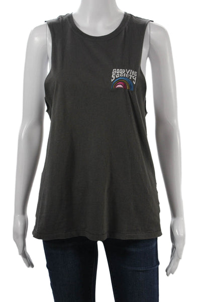 Spiritual Gangster Womens Dark Gray Crew Neck Sleeveless Graphic Tank Size XS