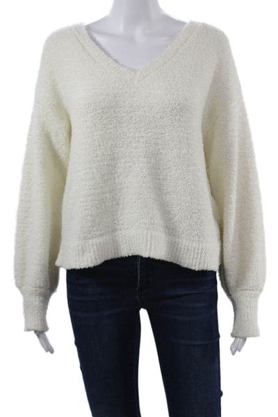 Sanctuary Unisex White V-Neck Pullover Sweater Long Sleeve Polyester Size S