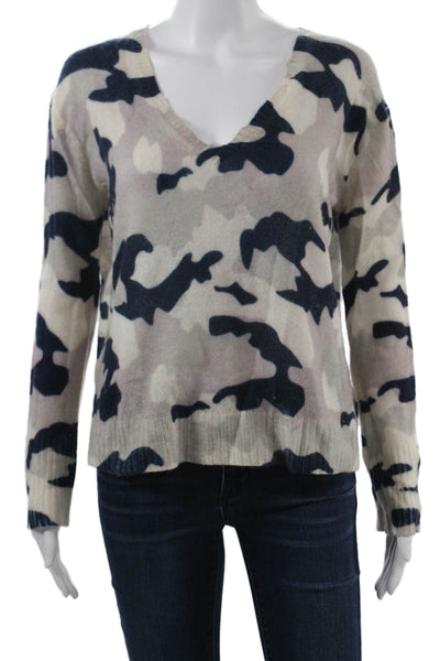 360 Cashmere Unisex Pullover V-Neck Camouflage Beige Sweater Size XS