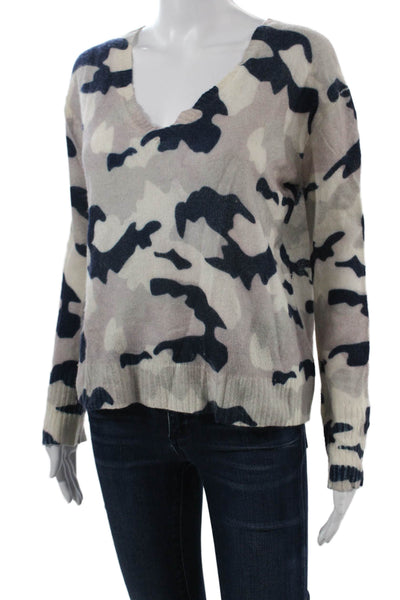 360 Cashmere Unisex Pullover V-Neck Camouflage Beige Sweater Size XS