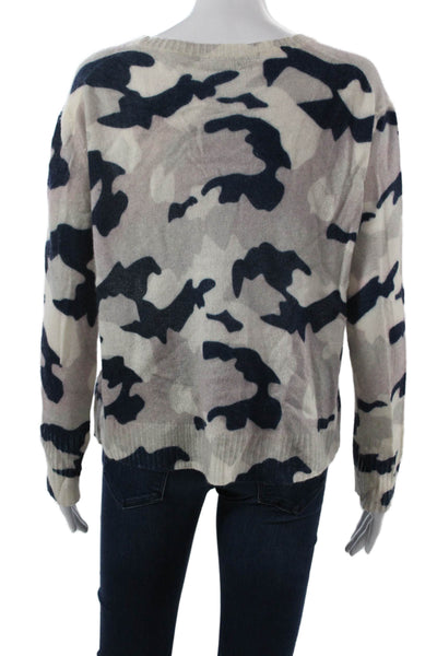 360 Cashmere Unisex Pullover V-Neck Camouflage Beige Sweater Size XS