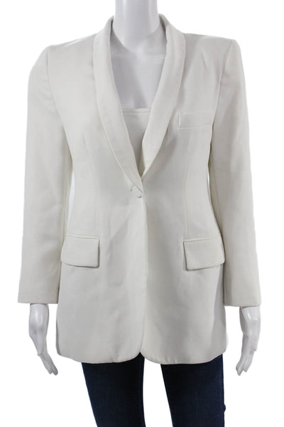 Zara Unisex White Classic Blazer Button Long Sleeve Synthetic Blend Size S