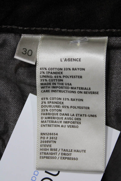 L'Agence Women Brown Solid Designer Pants Button 65% Cotton Blend Size 30