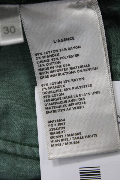 L'Agence Womens Ankle Cropped Pants Green Button 65% Cotton Size 30