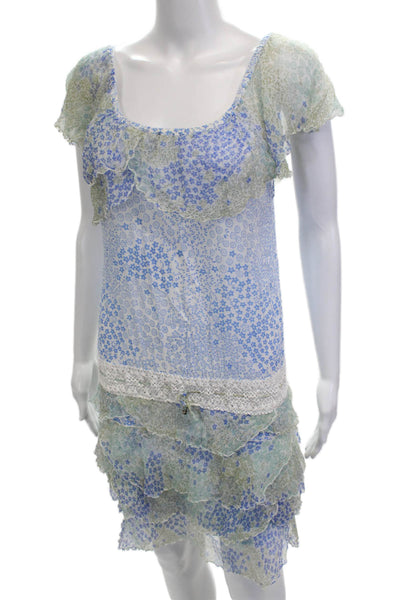 Poupette St. Barth Women Light Blue Square Neck Sundress Knee Length Size 1