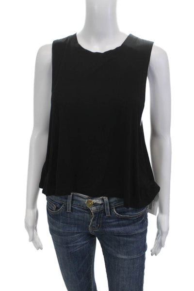 Carbon 38 Womens Cropped Basic Tank Black Modal Blend Crew Neck Button Size S