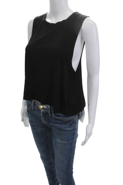 Carbon 38 Womens Cropped Basic Tank Black Modal Blend Crew Neck Button Size S