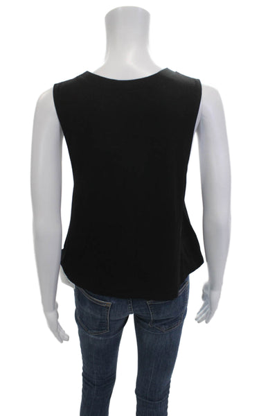 Carbon 38 Womens Cropped Basic Tank Black Modal Blend Crew Neck Button Size S