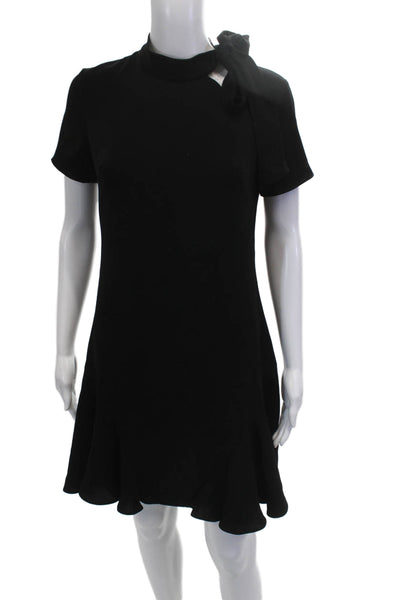 Shoshanna Women Shift Mini Dress Black High Neck Short Sleeve Size 4