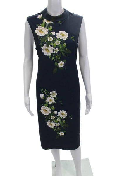 Neiman Marcus Women Sheath Dress Dark Blue Mock Neck Sleeveless Size 12