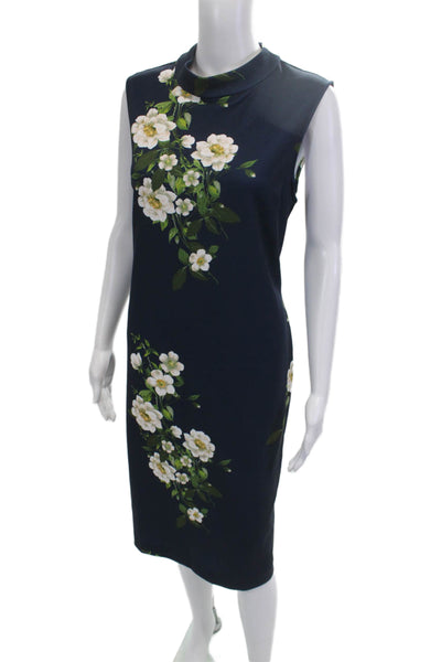 Neiman Marcus Women Sheath Dress Dark Blue Mock Neck Sleeveless Size 12