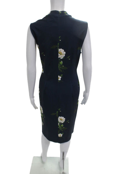 Neiman Marcus Women Sheath Dress Dark Blue Mock Neck Sleeveless Size 12