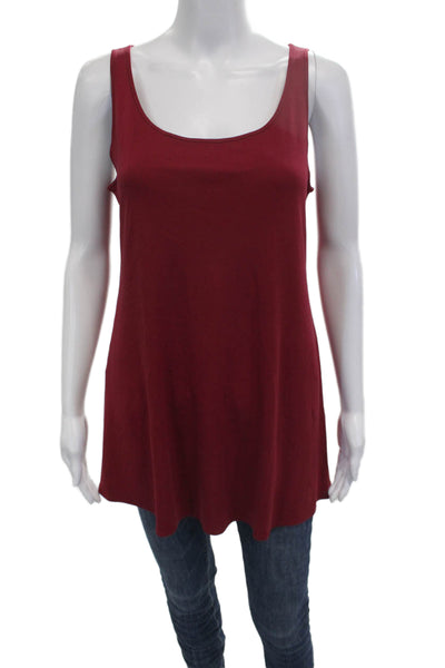 Eileen Fisher Women Silk Sleeveless Tunic Tank Square Neck Red Size S