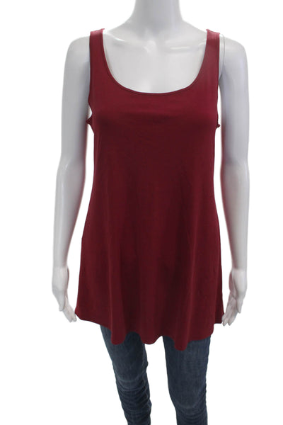 Eileen Fisher Women Silk Sleeveless Tunic Tank Square Neck Red Size S