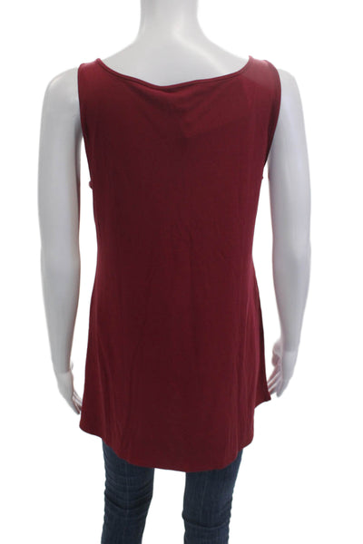 Eileen Fisher Women Silk Sleeveless Tunic Tank Square Neck Red Size S