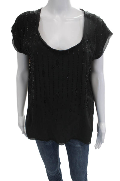 Eileen Fisher Women Black Silk Round Neck Sleeveless Blouse Size S