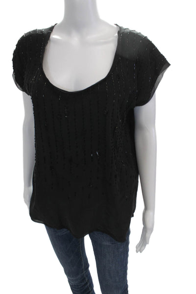 Eileen Fisher Women Black Silk Round Neck Sleeveless Blouse Size S