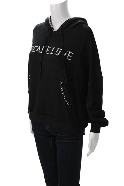 Lauren Moshi Women Pullover Hoodie Black Animal Graphic Drawstring Size XS